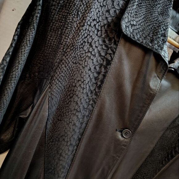 Charles Klein Vintage Long Leather Jacket  Duster Trench Generous Size Small - Picture 2 of 8